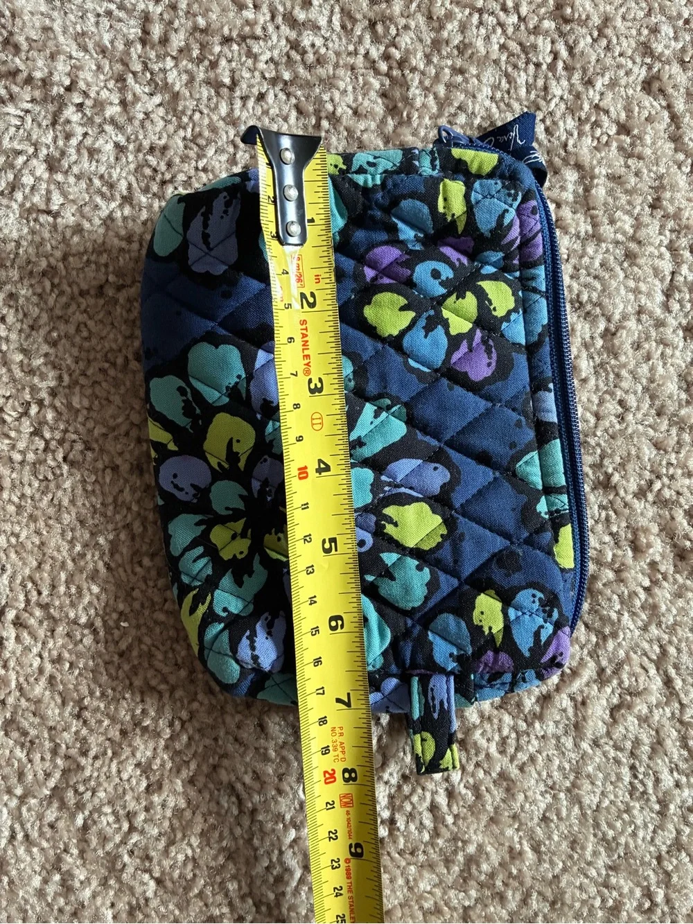 Vera Bradley Navy Quilted Floral Cosmetic Pouch with Wristlet Loop